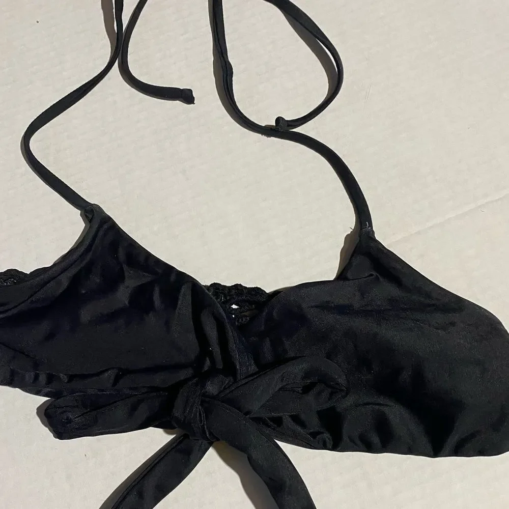 Frankie's Bikinis Crochet‎ Wrap-Around Black Bikini Top